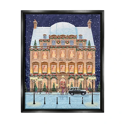 Stupell Industries Winter Hotel Christmas Festival Framed Floater Canvas Wall Art