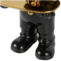 11.75" Black Ceramic Bulldog Sculpture with Golden Platter Décor