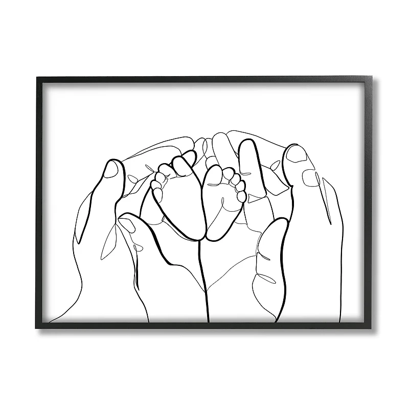 Stupell Industries Family Hands Holding Baby Feet Minimal Modern Linework in Frame Wall Art