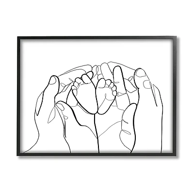 Stupell Industries Family Hands Holding Baby Feet Minimal Modern Linework in Frame Wall Art