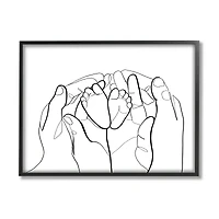 Stupell Industries Family Hands Holding Baby Feet Minimal Modern Linework in Frame Wall Art