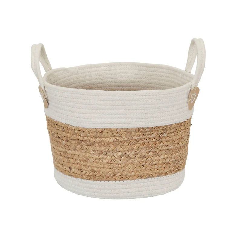 Household Essentials 9.5" White & Natural Corn & Hyacinth Wicker Basket