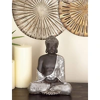 11" Silver Bohemian Polystone Buddha Sculpture