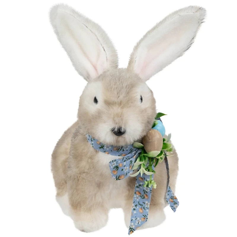 8" Plush Rabbit with Floral Bow Easter Figurine
