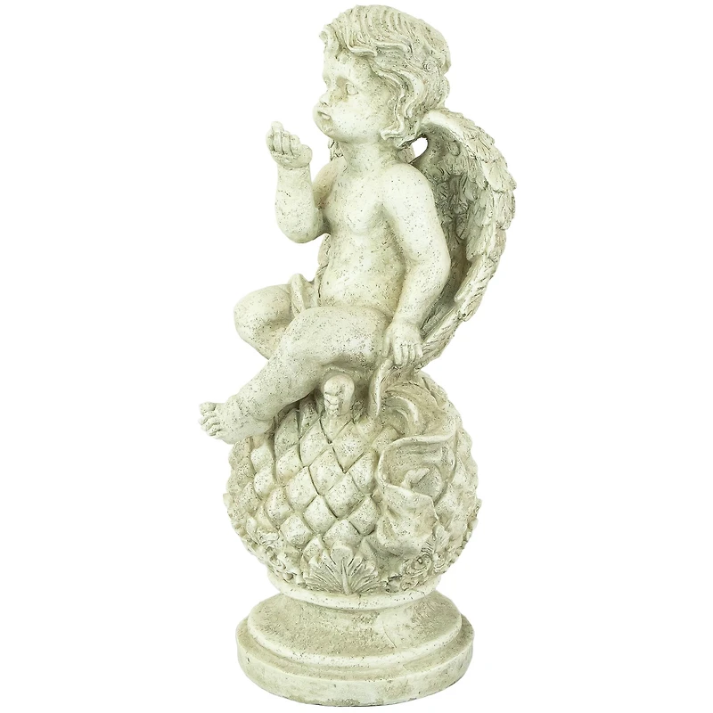 18" Cherub Angel Sitting on Finial Outdoor Garden Statue