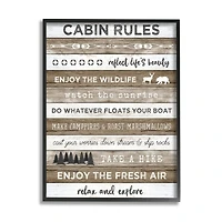Stupell Industries Cabin Rules Motivational List Rustic Forest Plank Pattern Framed Wall Art