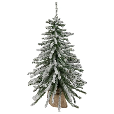 2ft. Unlit Flocked Downswept Mini Village Pine Artificial Christmas Tree in Burlap Base
