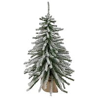 2ft. Unlit Flocked Downswept Mini Village Pine Artificial Christmas Tree in Burlap Base