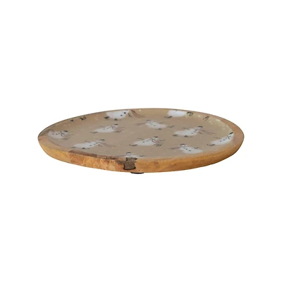 Hello Honey® 11.7" Round Snowman Enameled Mango Wood Tray