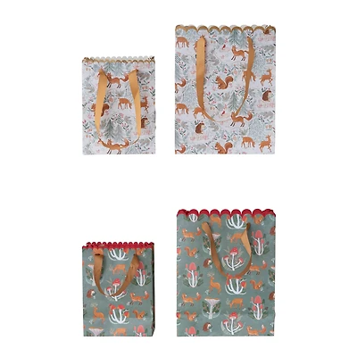 Hello Honey® Woodland Flora & Fauna Scalloped Paper Gift Bag Set