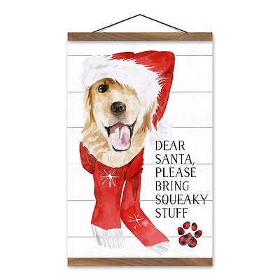 Please Bring Squeaky Stuff Teak Hanging Canvas