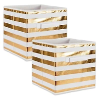 DII® 11" Nonwoven Polyester White & Gold Stripes Storage Cube