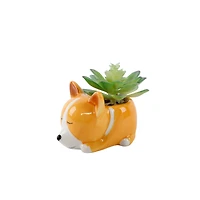 Flora Bunda® 5.5" Green Succulent in Orange Ceramic Puppy Planter