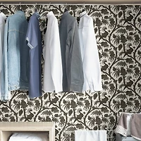 Scalamandre Charcoal Balinese Peacock Peel & Stick Wallpaper