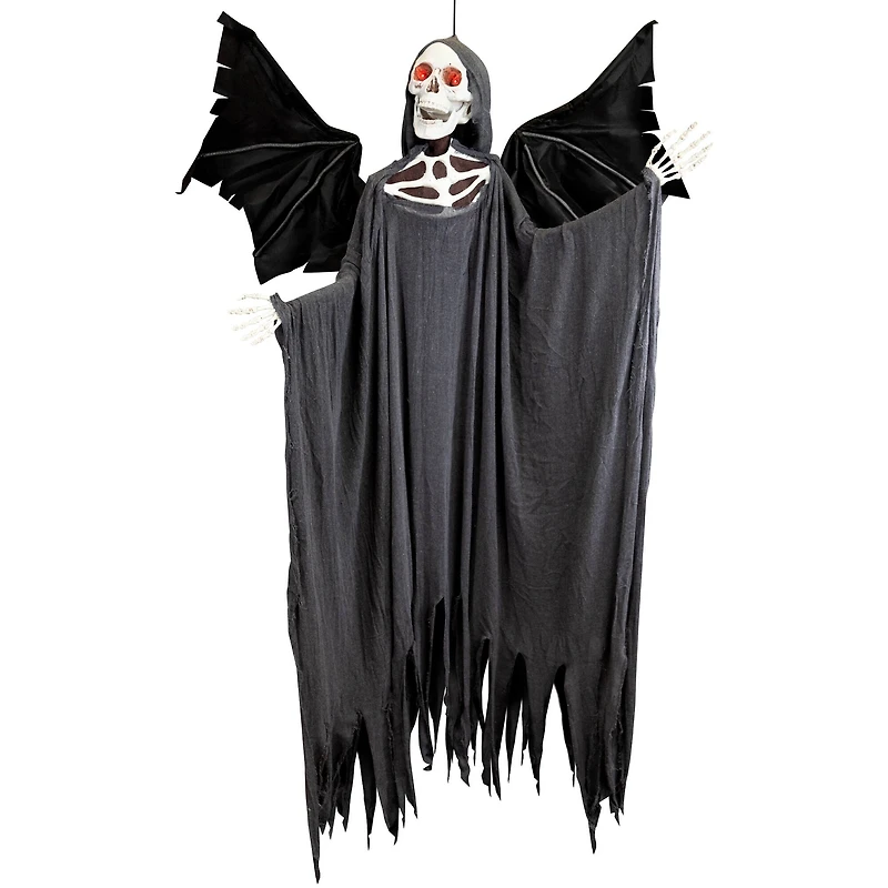 66" Pre-Lit Black & Red Sonic Skeletal Reaper with Wings Halloween Décor