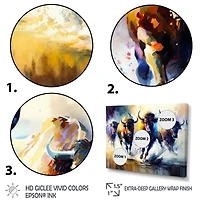 Designart 'Buffalo's Running' Animals Framed Canvas Wall Art