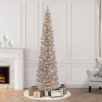 7ft. Pre-Lit Rose Gold Tinsel Artificial Christmas Tree, Clear Lights