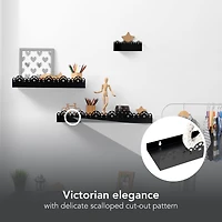 American Art Decor Scallop Metal Floating Shelves, 3pc Picture Ledge Set, Black - 3" x 5" x 24"