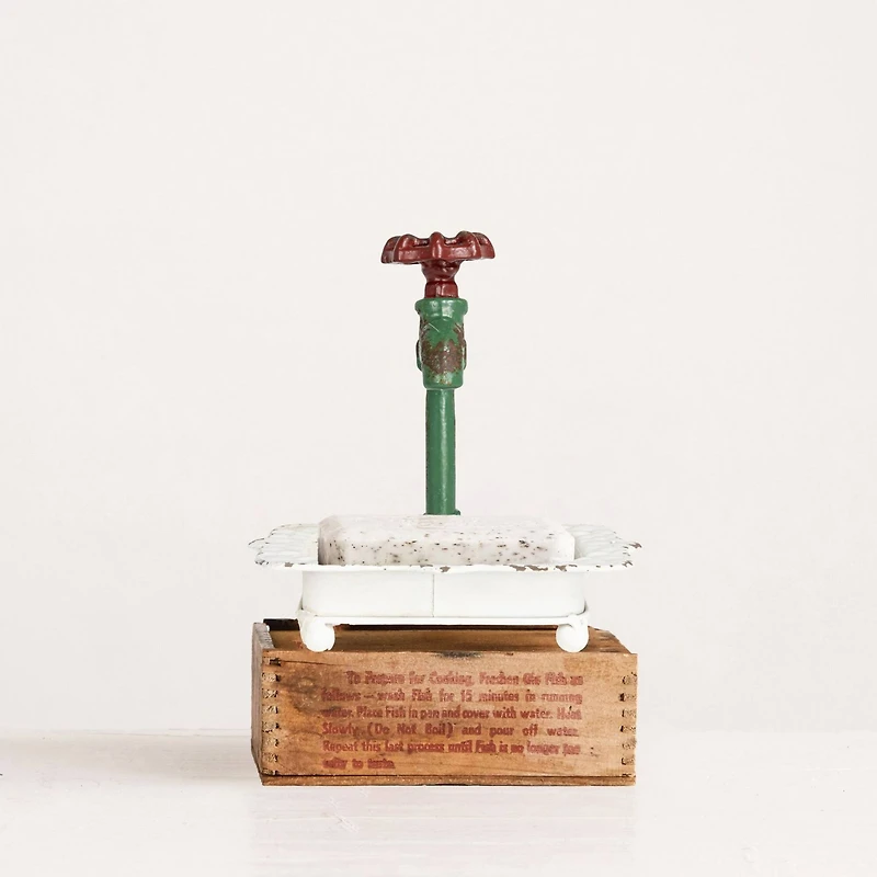 Charming Cast Iron Soap Dish with Miniature Faucet Detail