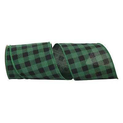 Reliant 4" x 10yd. Green & Black Buffalo Check Wired Ribbon