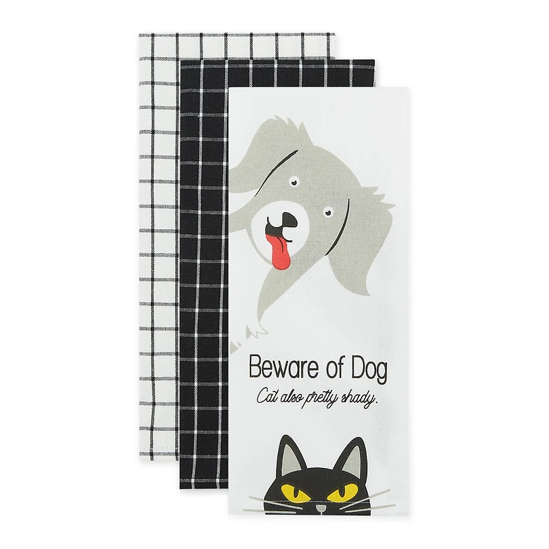 Beware Of Dog & Cat Dishtowel (Set of 3)