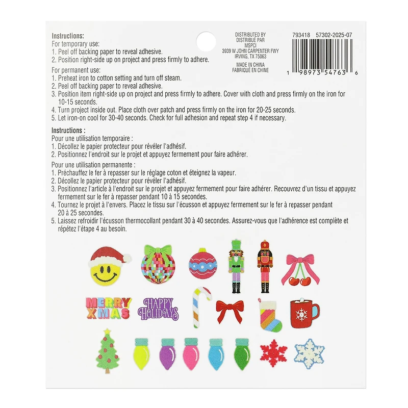 Christmas Brights 20 Piece Iron-On & Adhesive Patch Set by Celebrate It™