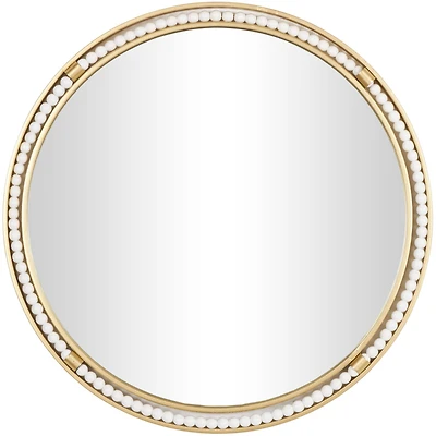 26" Gold Metal Wall Mirror with White Wood Beading