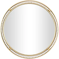 26" Gold Metal Wall Mirror with White Wood Beading