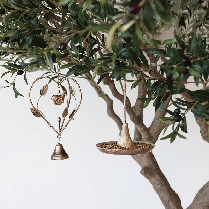 Hello Honey® 6.75" Tan Stoneware Bird Feeder with Jute Hanger