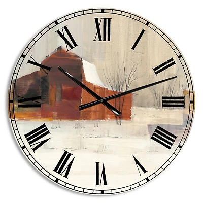 Designart 'Winter In The Barns Farmhouse Wall Clock