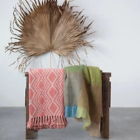 Hello Honey® Pink Geometric Design & Fringe Recycled Cotton Blend Throw Blanket