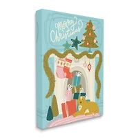 Stupell Industries Whimsical Fireplace Merry Christmas Canvas Wall Art