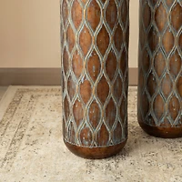Glitzhome® Antique Gold with Verdigris Finish Cylinder Metal Floor Vases Set