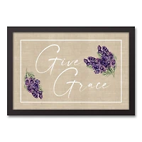 Give Grace Lavendar On Burlap 12" x 18" Black Floating Framed Canvas
