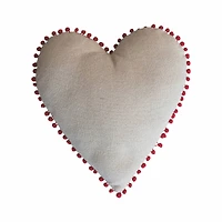 Hello Honey® 17" Red & Natural Embroidered Heart-Shaped Throw Pillow with Pom Pom Trim