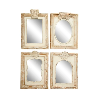 25" Brown Wood Vintage Wall Mirror Set