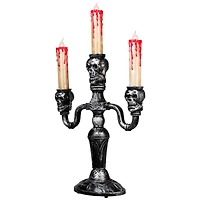 14" Antique Silver Skull Trio Halloween Candelabra Décor