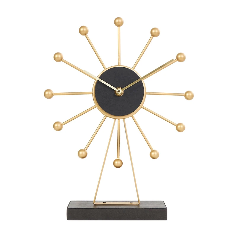 CosmoLiving by Cosmopolitan 12" Gold Metal Sunburst Clock with Black Base & Clockface