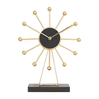 CosmoLiving by Cosmopolitan 12" Gold Metal Sunburst Clock with Black Base & Clockface