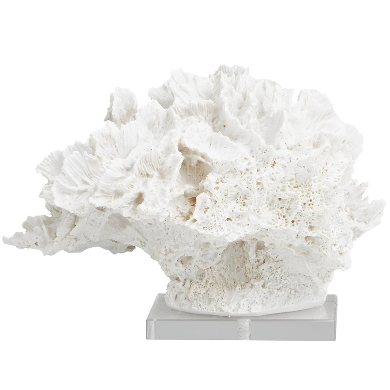 12" White Polystone Textured Coral Sculpture with Clear Acrylic Base