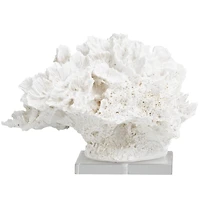 12" White Polystone Textured Coral Sculpture with Clear Acrylic Base