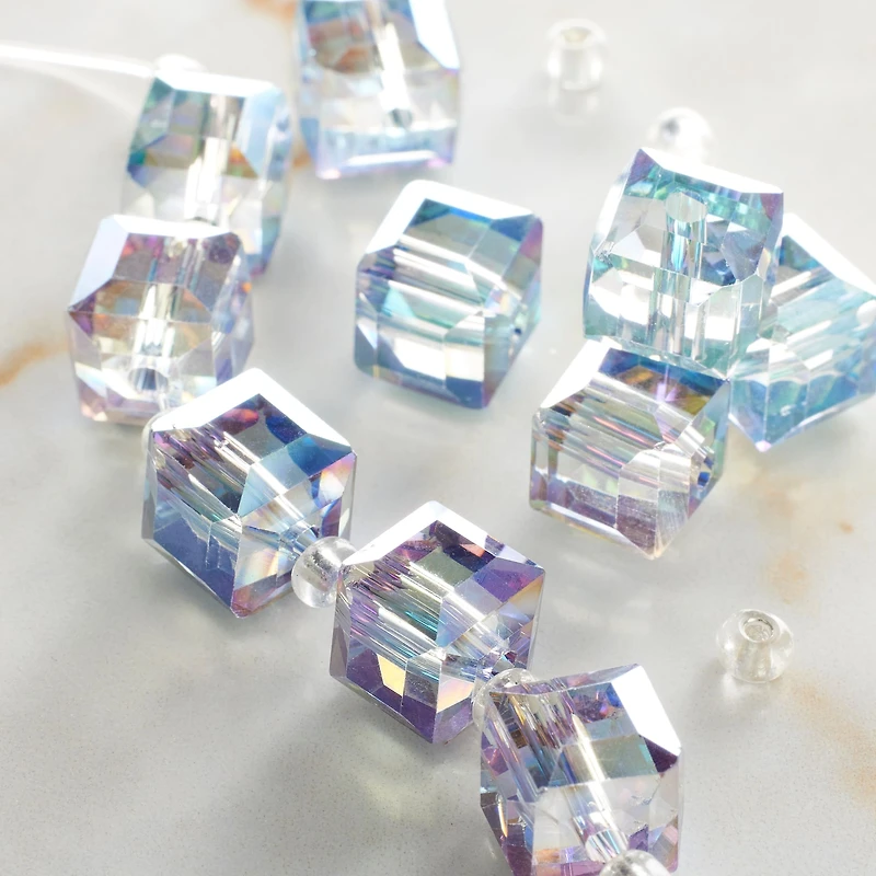 12 Pack: Green Faceted Glass Cube Beads, 10mm by Bead Landing™