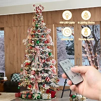 9ft. Pre-Lit Flocked Slim Spruce Artificial Christmas Tree, Warm White LED Lights