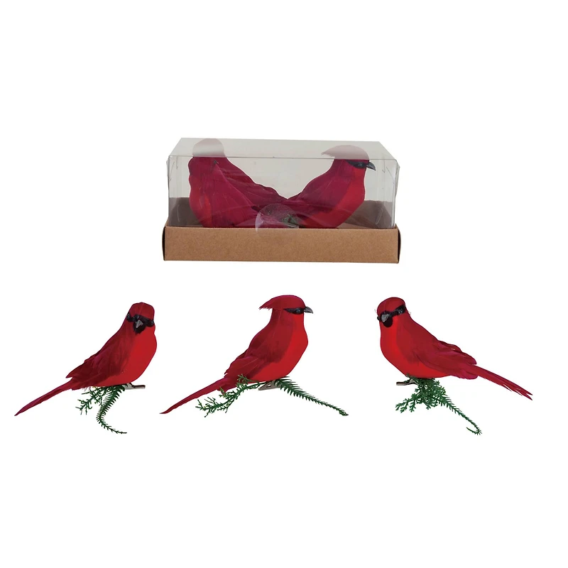 Hello Honey® 6" Red Foam & Feather Cardinal Clip-On Ornament Set