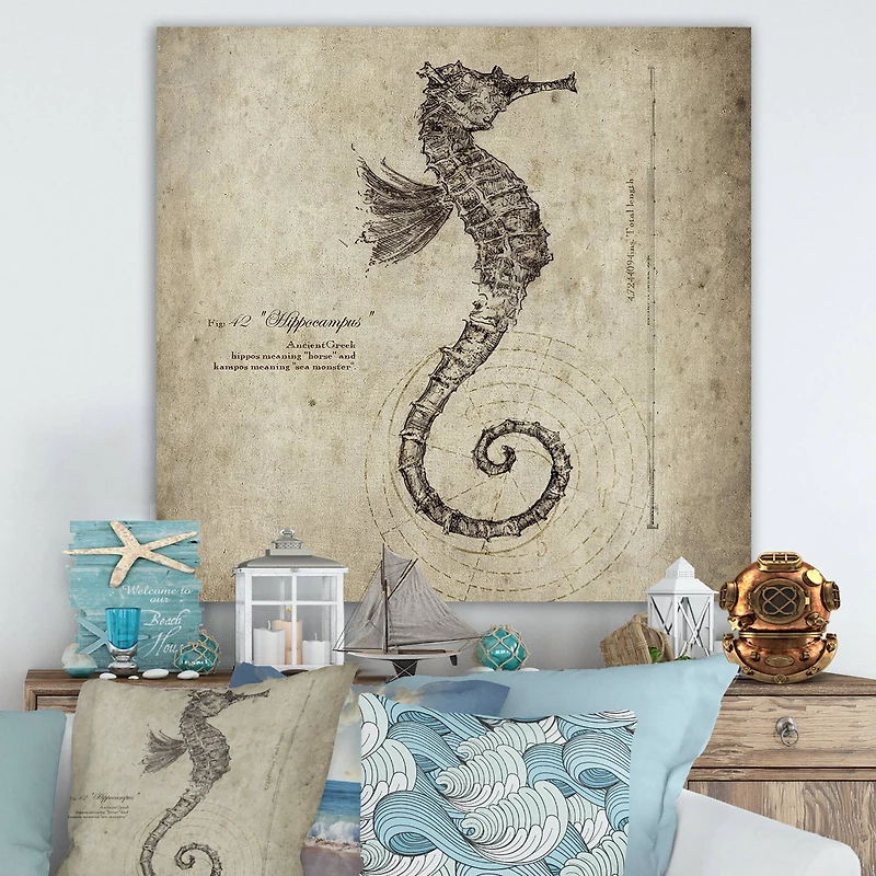 Designart - Seahorse Old Style Sketch