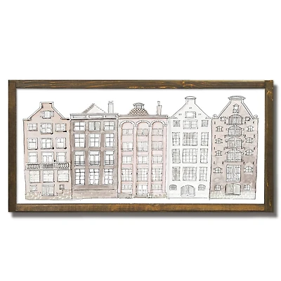 Watercolor Neutral Cityscape Framed Wood Plaque