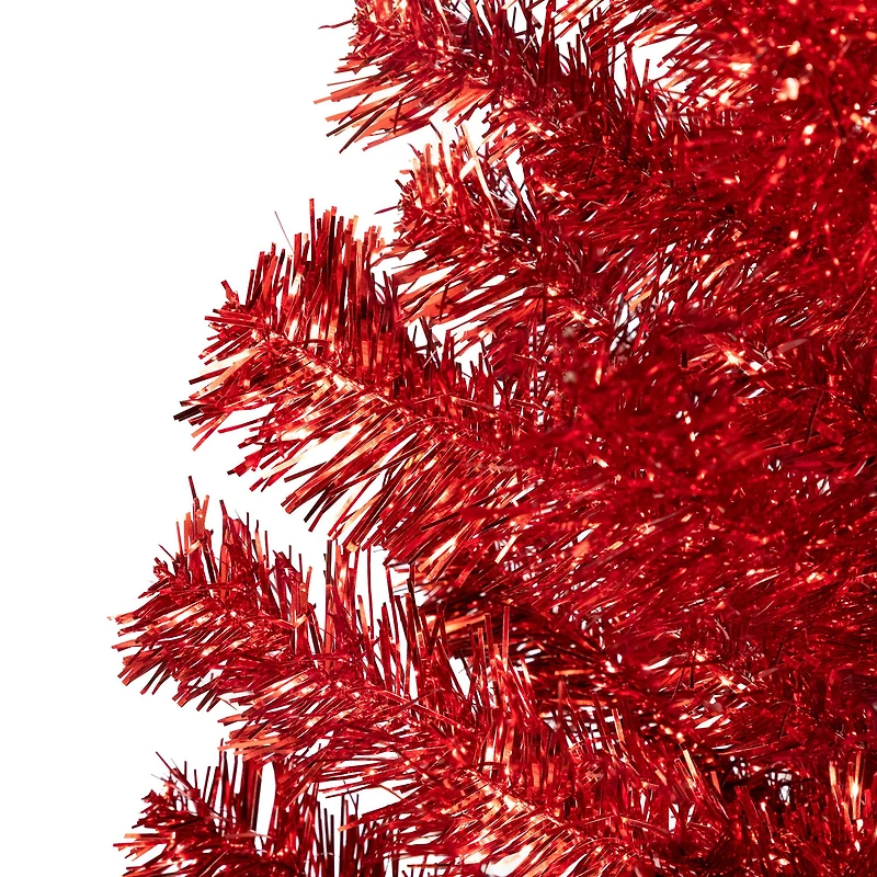 7ft. Unlit Red Artificial Tinsel Christmas Tree