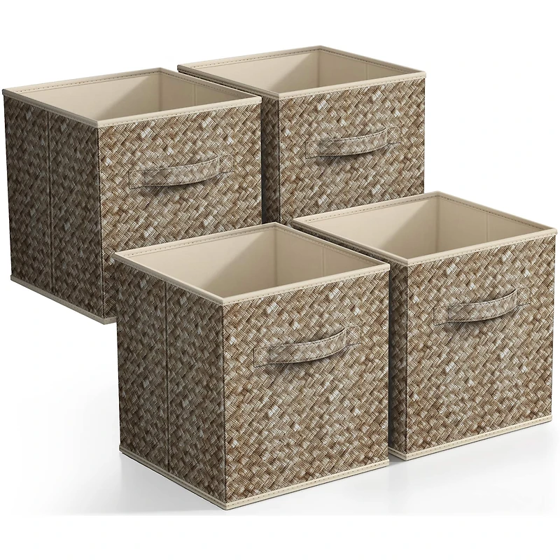 Sorbus 11" Beige Woven Foldable Storage Cubes, 4ct.
