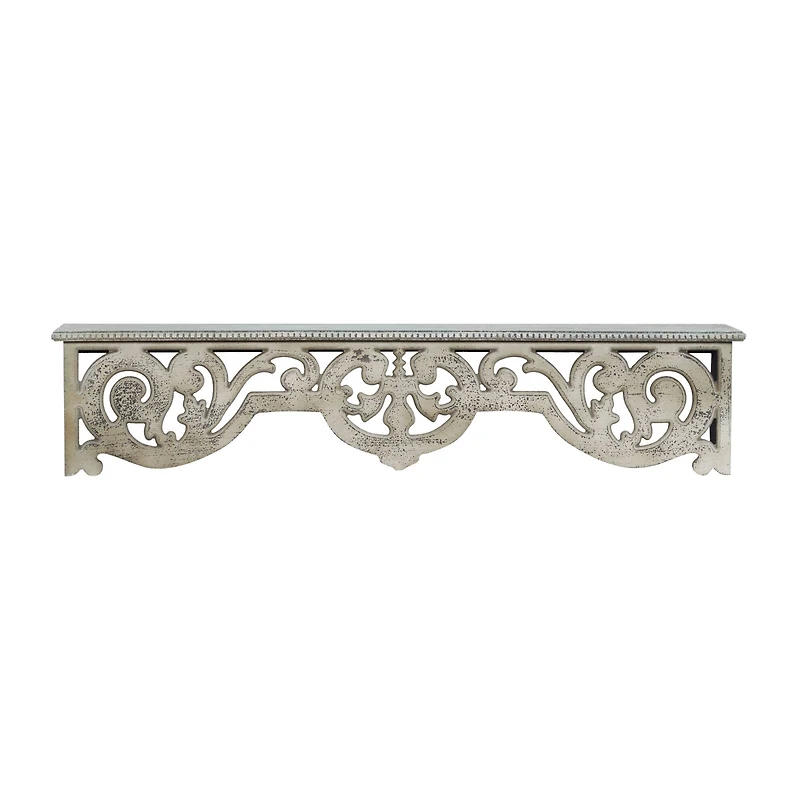 White Wood Farmhouse Wall Shelf, 10" x 48" x 8"