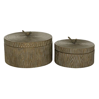 Set of 2" Bronze Metal Vintage Decorative Jar, 6", 7.25"
